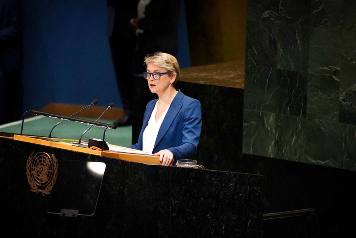 Yvette Cooper addressing UN General Assembly